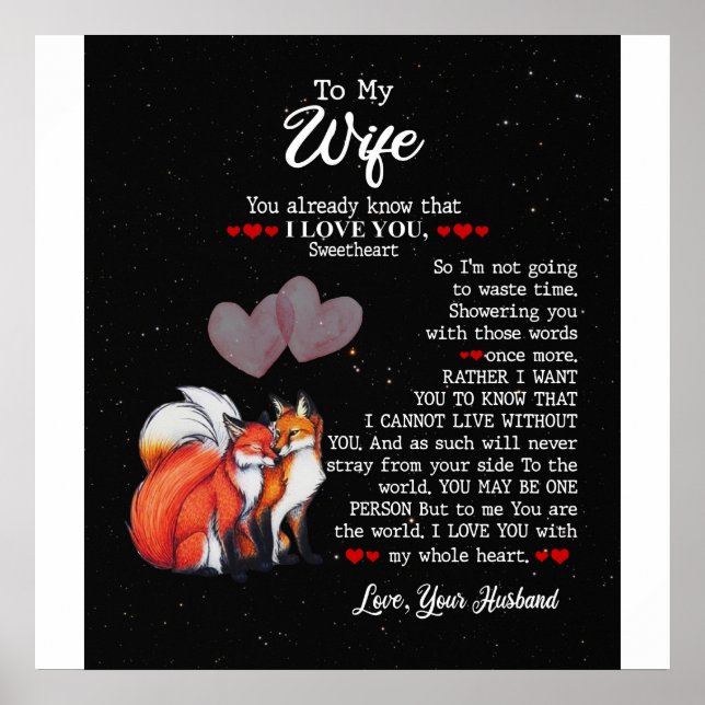 Personalised To My Wife Couple Fox , I Love You Poster (Front)