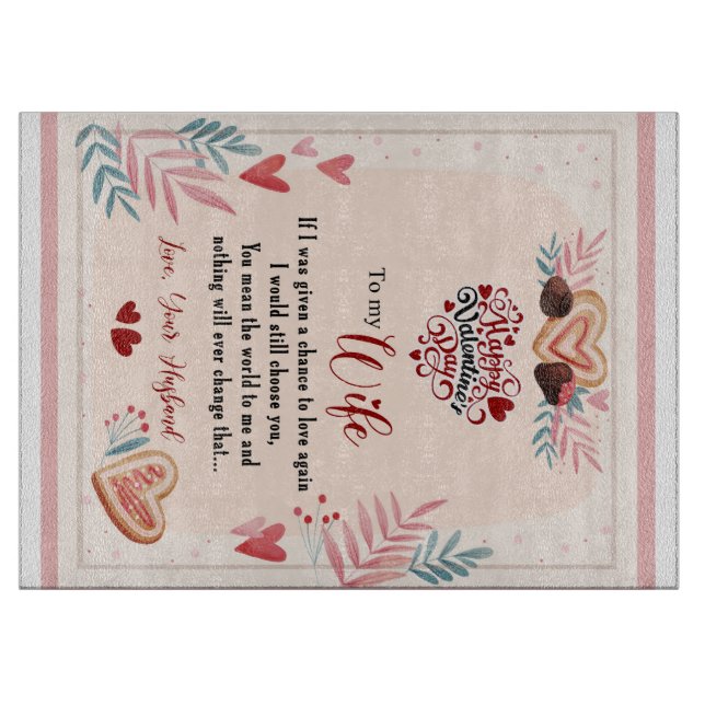 Personalised To My Wife Happy Valentine Day Cutting Board (Front)