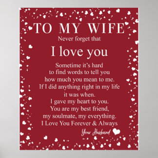 Personalised To My Wife Love From Husband Poster