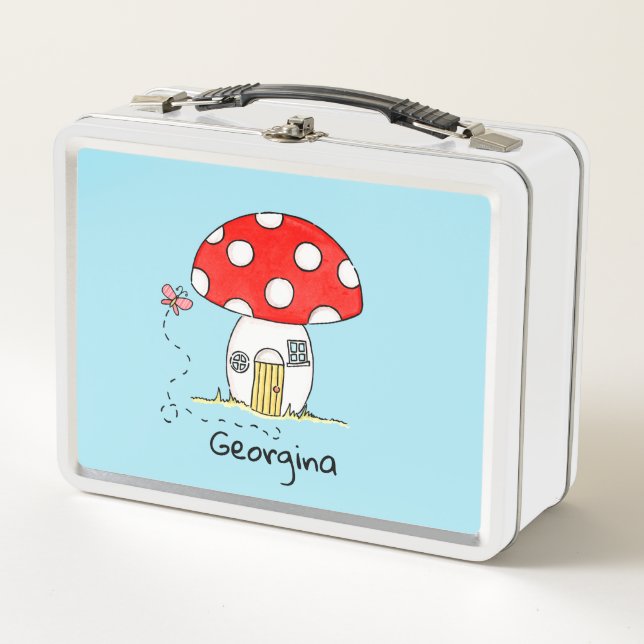 Personalised Toadstool & Butterfly Metal Lunch Box (Front)