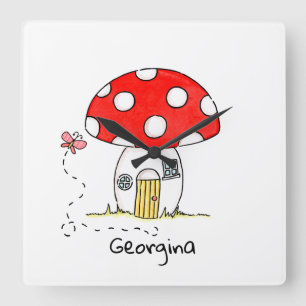 Personalised Toadstool & Butterfly Square Wall Clock