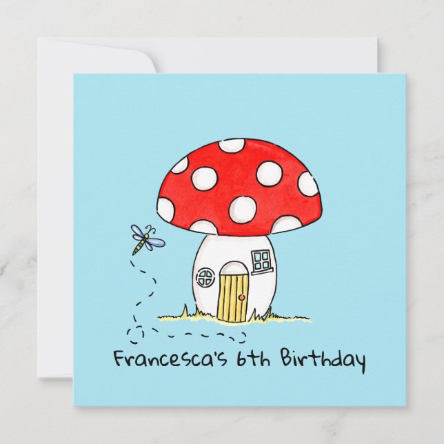 Personalised Toadstool & Dragonfly Invitation (Front)