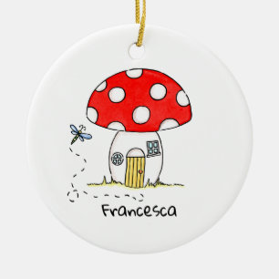 Personalised Toadstool & Dragonfly Newborn Ceramic Tree Decoration
