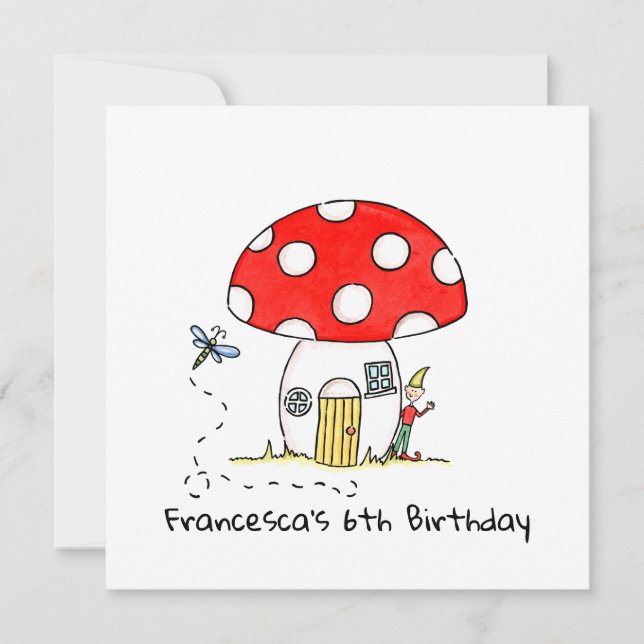 Personalised Toadstool, Elf & Dragonfly Invitation (Front)