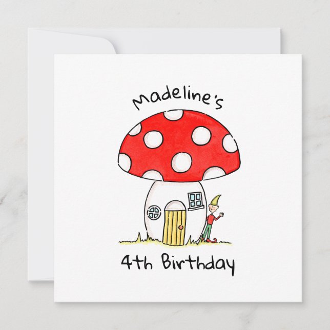 Personalised Toadstool & Elf Invitation (Front)