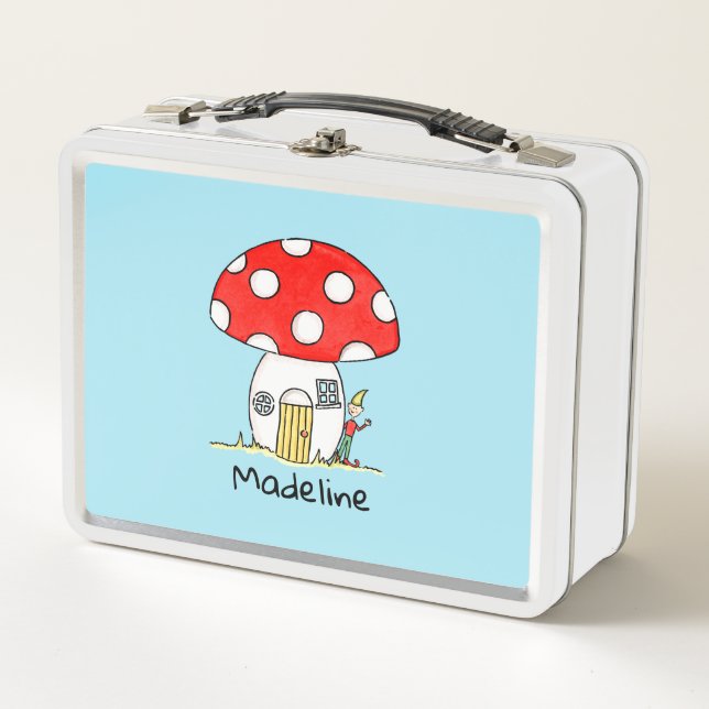Personalised Toadstool & Elf Metal Lunch Box (Front)