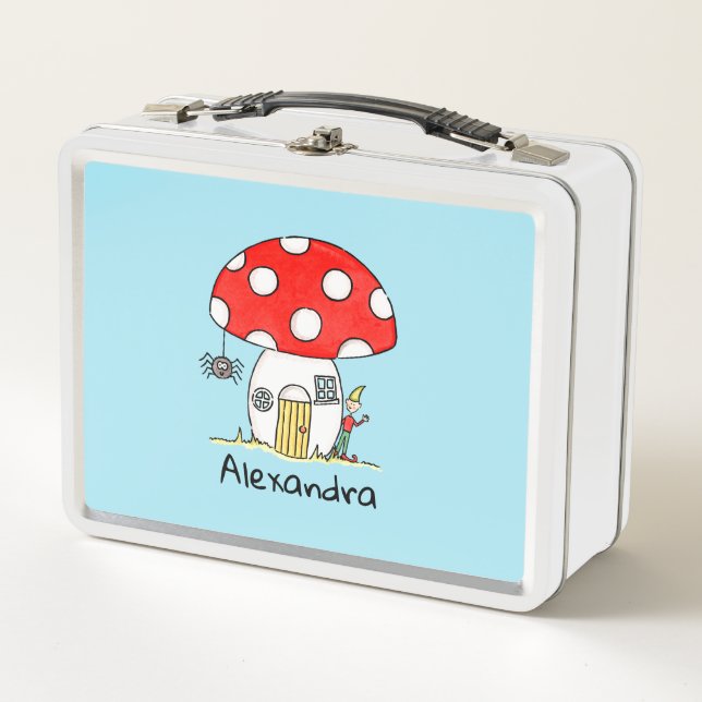 Personalised Toadstool, Elf & Spider Metal Lunch Box (Front)