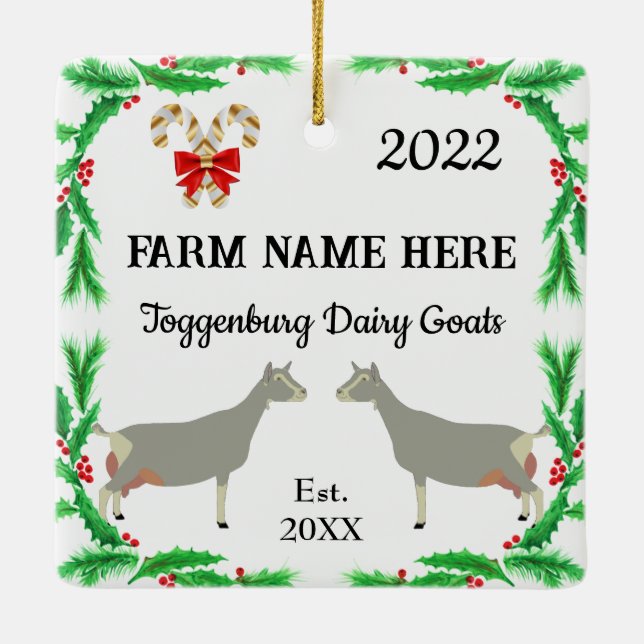 Personalised Toggenburg Dairy Goat Farm Christmas Ceramic Ornament (Back)