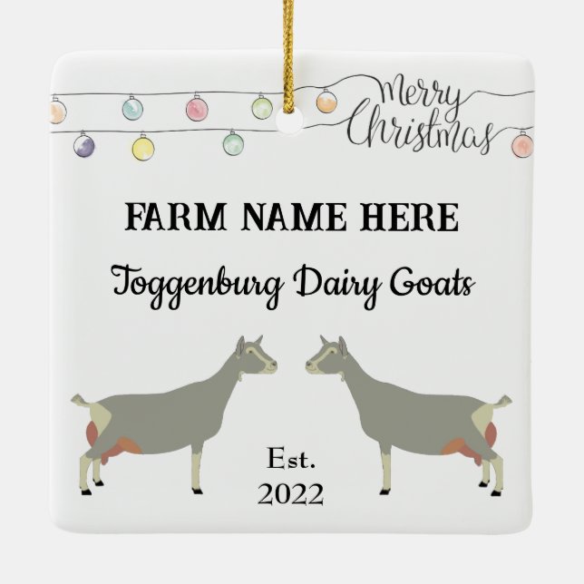 Personalised Toggenburg Dairy Goat White Christmas Ceramic Ornament (Back)