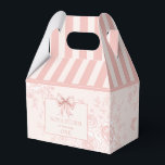 Personalised Toile Blush Pink Coquette Birthday Favour Box<br><div class="desc">Introducing our "Personalised Toile Blush Pink Coquette Birthday Favour Boxes, " designed to add an exquisite touch to your special celebrations. These favour boxes feature a beautiful blush pink background with minimalist watercolor ribbons, perfectly blending modern elegance with a hint of grandma chic. Ideal for a blush pink girly birthday,...</div>