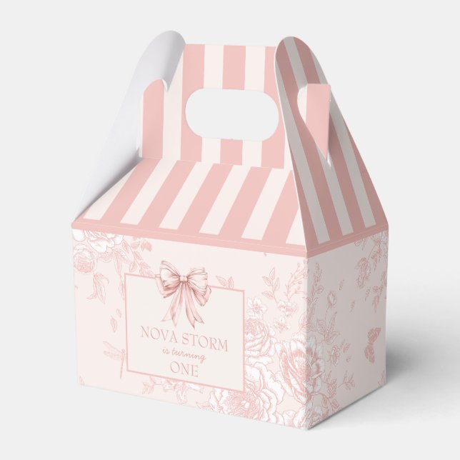 Personalised Toile Blush Pink Coquette Birthday Favour Box (Front Side)