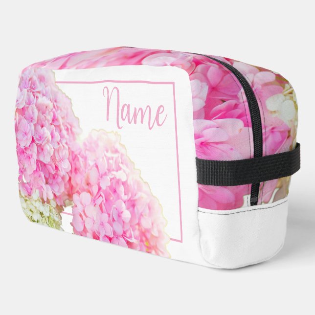 Personalised Toiletry Bag - Pink Hydrangea (Left Corner)