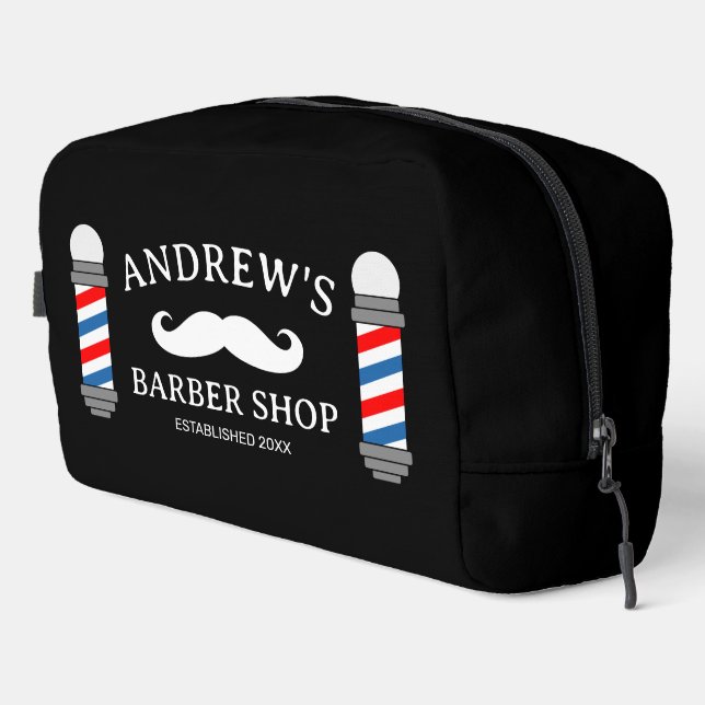 Personalised toiletry bag with barber shop logo (Right Corner)