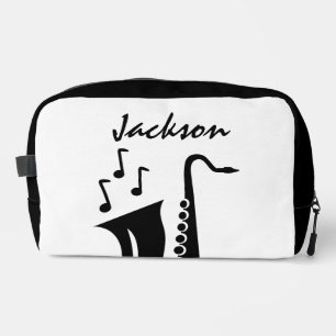 Personalised toiletry bag with saxophone design