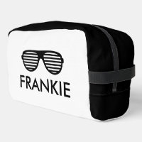Personalised toiletry bag with sunglasses logo
