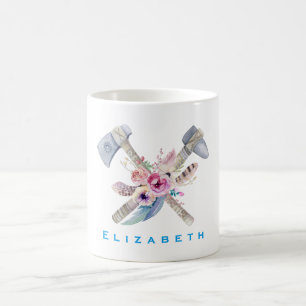 Personalised Tomahawk Feathers and Flowers Coffee Mug