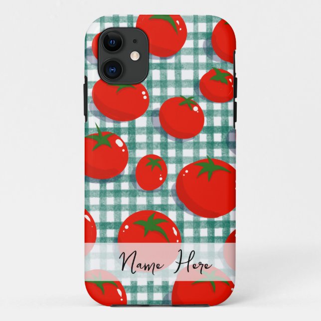 Personalised Tomato on Green Gingham Phone Case –  (Back)