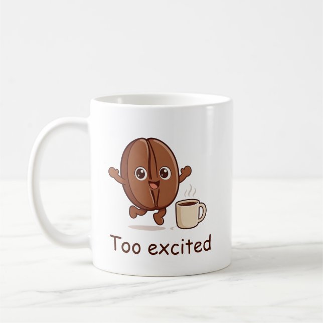 Personalised Too Excited Cute Coffee Bean Characte Mug (Left)