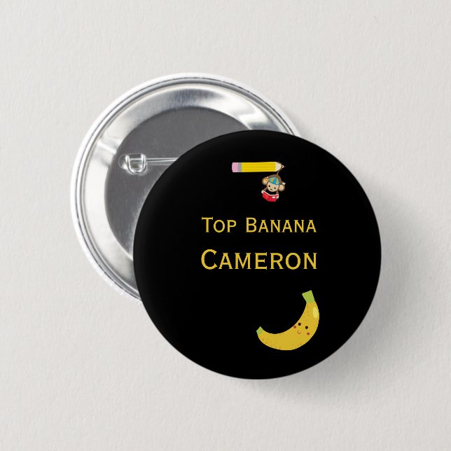 Personalised Top Banana with Hanging Monkey Award  6 Cm Round Badge (Front & Back)