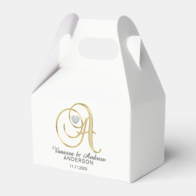 Personalised Topography Gold Monogram Letter 'A' Favour Box (Front Side)