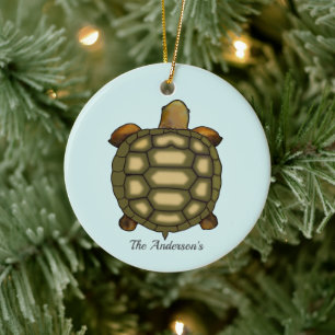 Personalised Tortoise on Light Blue Ceramic Tree Decoration