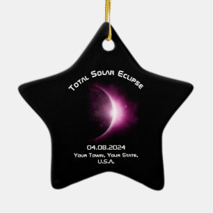 Personalised TOTAL SOLAR ECLIPSE 2024 Ceramic Star Tree Decoration
