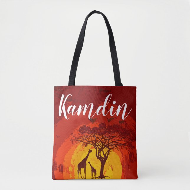 Personalised Tote Bag African Safari Giraffe Sun (Front)