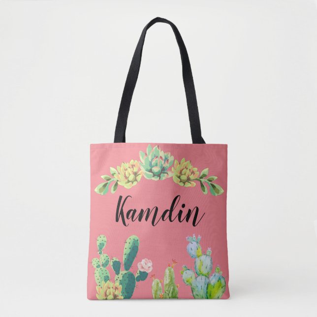 Personalised Tote Bag Bohemian Cactus Succulents D (Front)