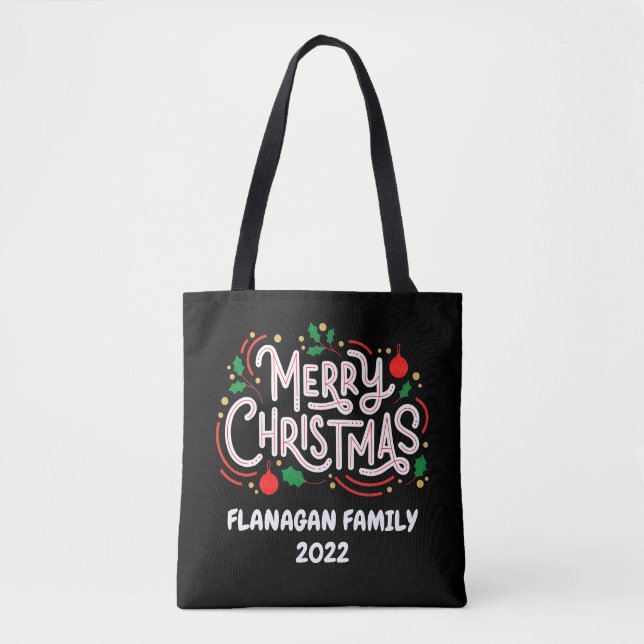 Personalised Tote Bag,Christmas, Family Name, Year (Front)
