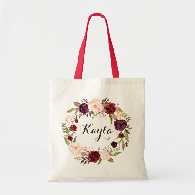 Personalised Tote Bag. Floral Tote Bag. Bridesmaid (Front)