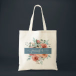 Personalised Tote Bag, Floral Tote Bag. Bridesmaid<br><div class="desc">Beautiful personalised gift. Ability to add your name and to change rectangular stripe colour to any other colour you like by selecting customise. Coordinating products available. Part of our "Ethereal in Dusty Blue" wedding and events collections.</div>