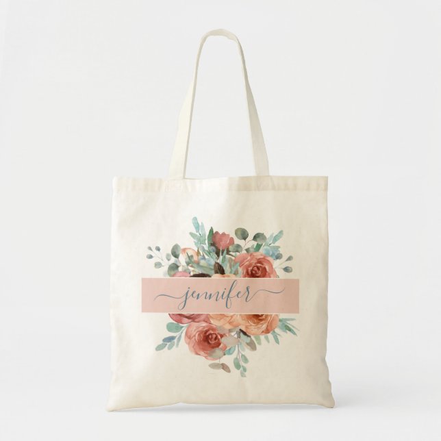 Personalised Tote Bag, Floral Tote Bag. Bridesmaid Bag (Front)