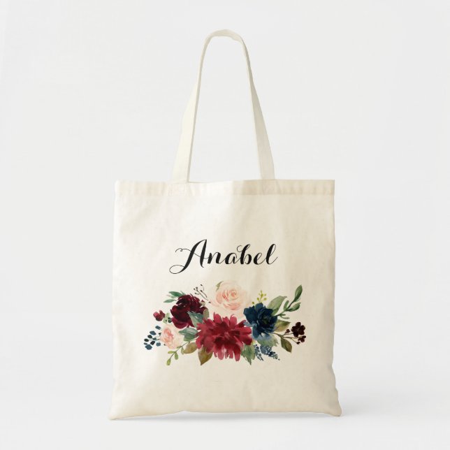Personalised Tote Bag. Floral Tote Bag. Bridesmaid Bag (Front)