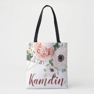 Personalised Tote Bag Geometric Garden Rose Anemon