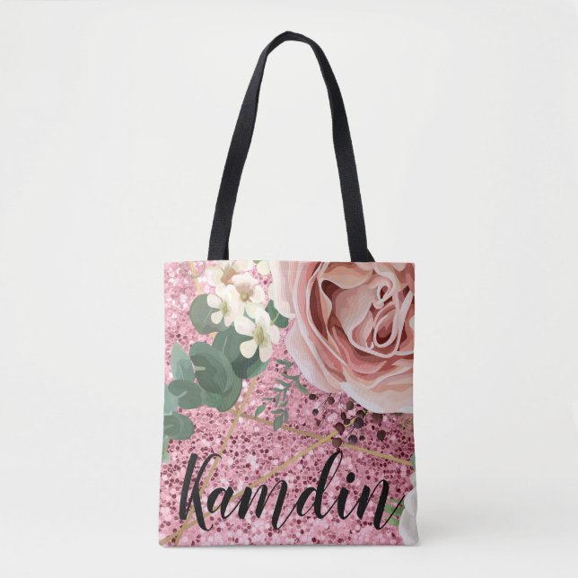 Personalised Tote Bag Geometric Garden Rose Glitte (Front)