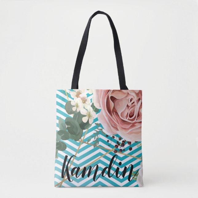 Personalised Tote Bag Geometric Rose Chevron Te (Front)