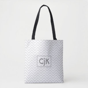 Personalised Tote Bag - Light Grey Zigzag