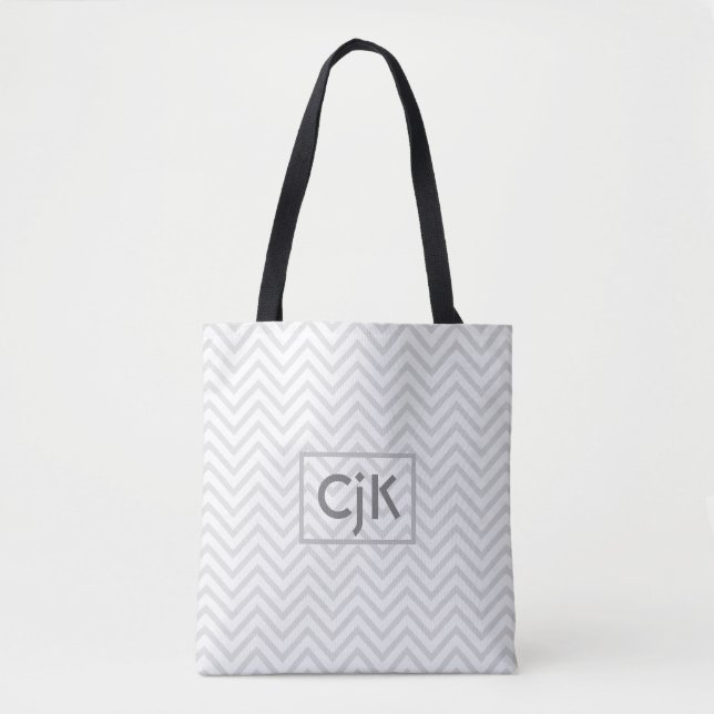 Personalised Tote Bag - Light Grey Zigzag (Front)
