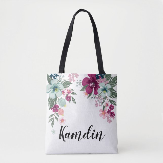 Personalised Tote Bag Tropical Flower on White (Front)