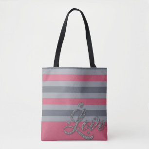 Personalised Tote Bag with Pink Stripes
