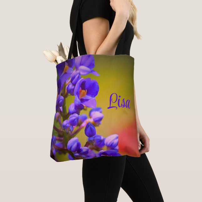 Personalised Tote Bags - Purple Flower (Close Up)
