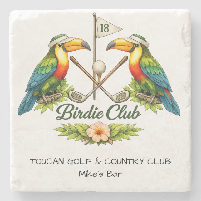 Personalised Toucan Golf Marble Coaster  (Front)