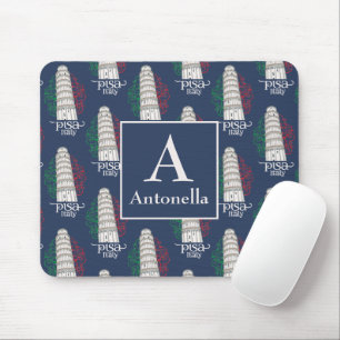Personalised Tower of Pisa with Monogram and Name Mouse Mat