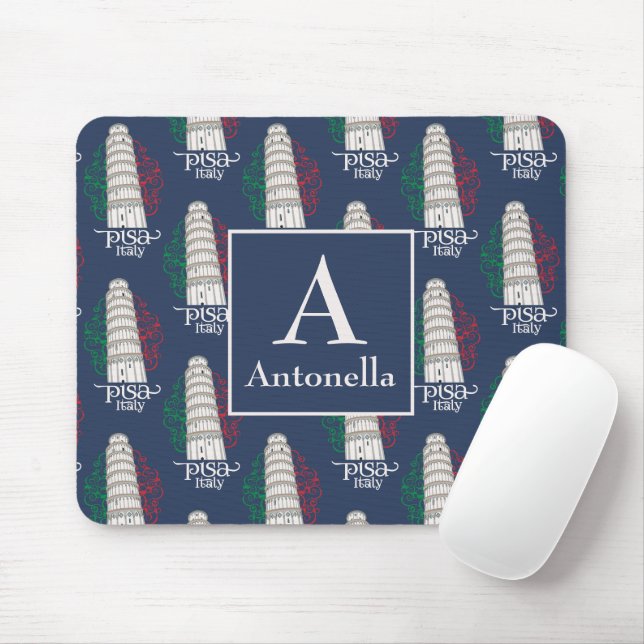 Personalised Tower of Pisa with Monogram and Name Mouse Mat (With Mouse)