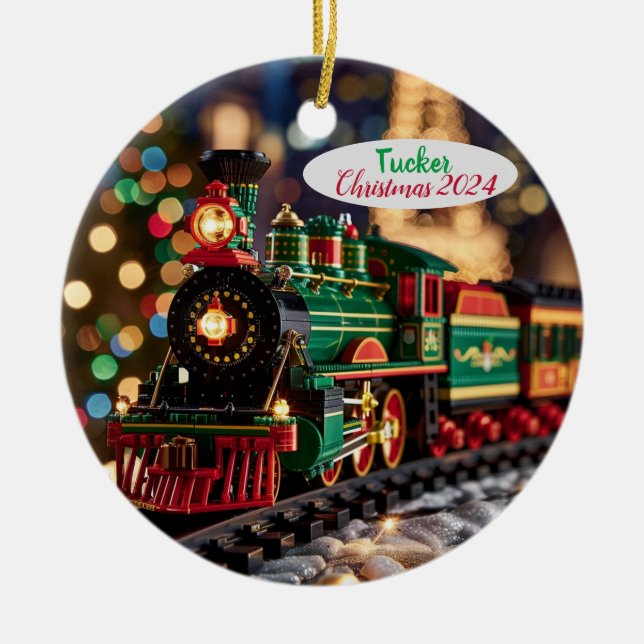 Personalised Toy Christmas Train Ceramic Tree Decoration (Front)