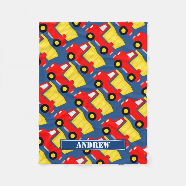 Personalised toy dump truck fleece blanket for kid (Front)