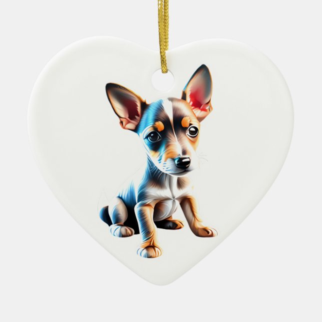 Personalised Toy Fox Terrier Puppy Ceramic Tree Decoration (Front)