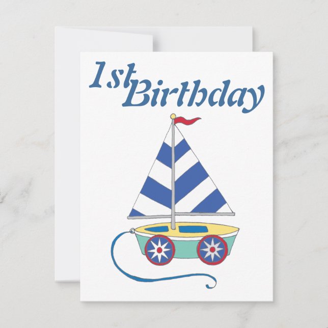Personalised Toy Sailboat Baby Boy Birthday Invite (Front)