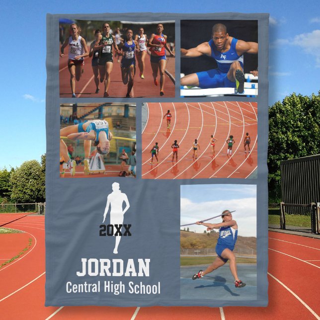 Personalised Track and Field Photo Collage Name Fleece Blanket (Creator Uploaded)