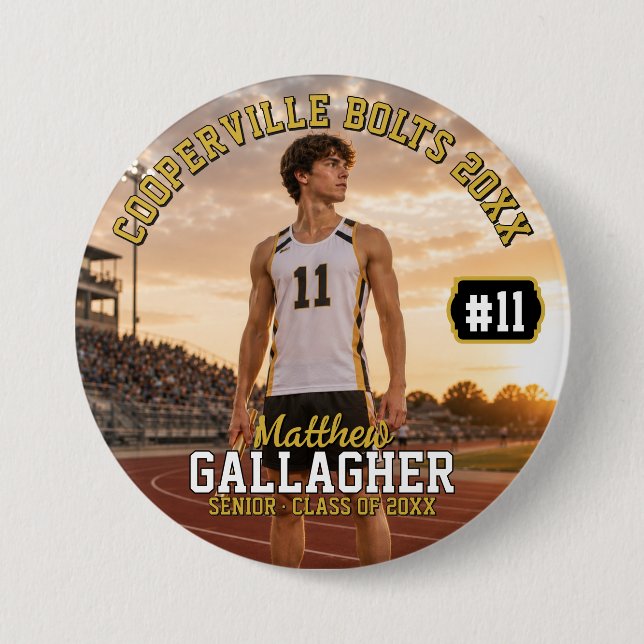Personalised Track & Field Photo Button (Front)